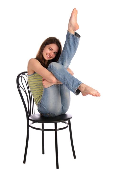 Girl Sit On Stool Tuck Legs Up Picture Image 18313341