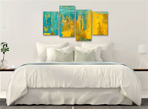 Large Mustard Yellow And Teal Turquoise Abstract Bedroom Canvas