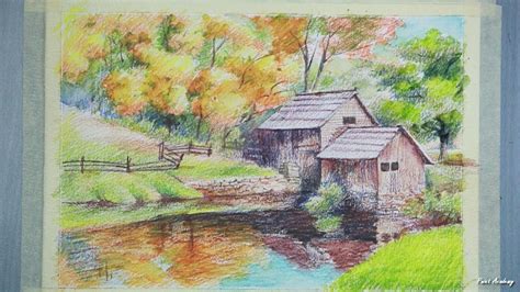 Painting A House Landscape With Watercolor Pencil Step By Step Youtube