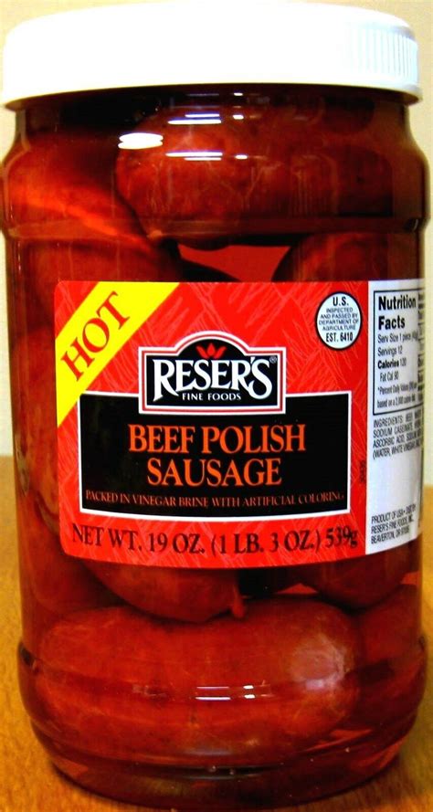 Beef Hot Pickled Polish Sausage By Resers 2 Pack Of 1 Quart Jars