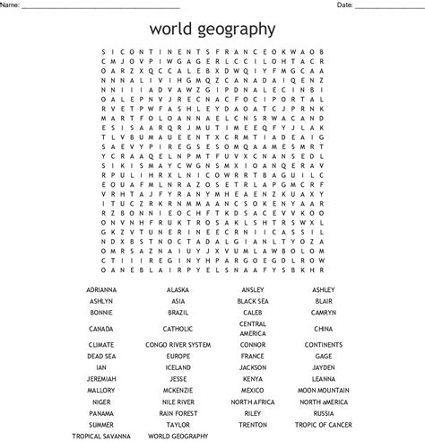 Geography Word Search Printable Printable Blank World