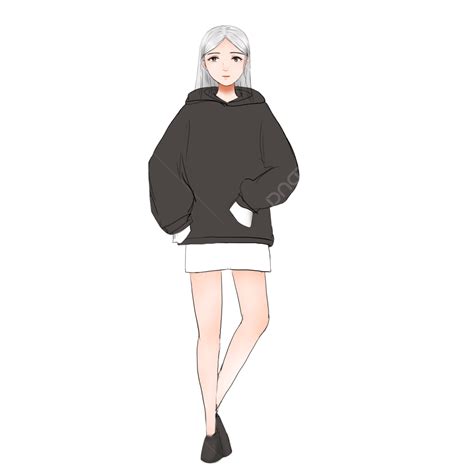 Hand Drawn Standing Sweater Girl Hand Draw Girl Sweater Png