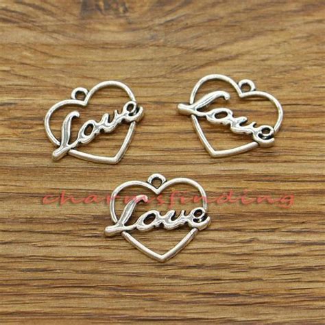 30pcs Love Charms Word Charms Antique Silver Tone 21x19mm Cf3406