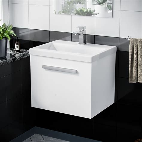 Omile Wall Hung Bathroom Ceramic Basin Sink Vanity Unit Cabinet 500mm