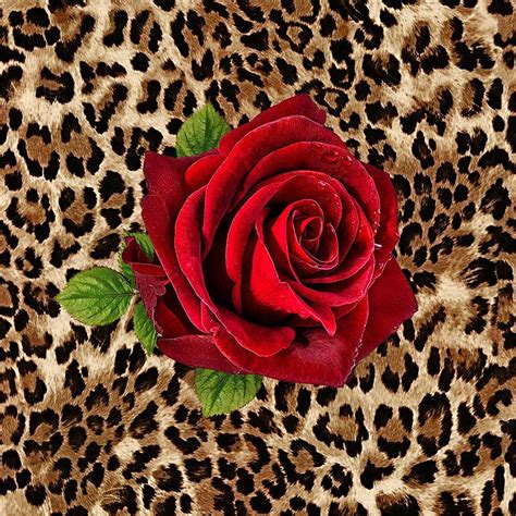 Leopard And Rose 70x70cm 45x45 Cm Panel Printed Fabric Etsy