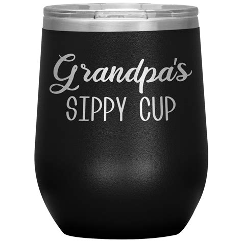 Grandpa's Sippy Cup Grandpa Wine Tumbler Gifts Funny Stemless Stainless Steel Insulated Wine ...
