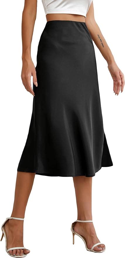 Alcea Rosea Womens Silky Satin Midi Skirt High Waist