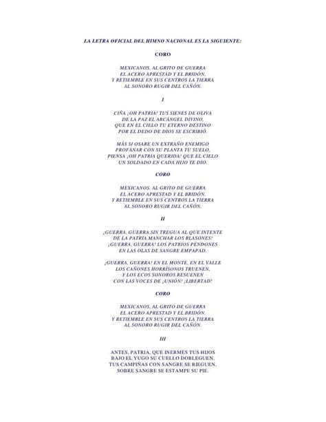 La Letra Oficial Del Himno Nacional Himno Nacional Le