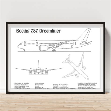 Boeing 787 Dreamliner Airplane Blueprint Drawing Plans Bd Art Print