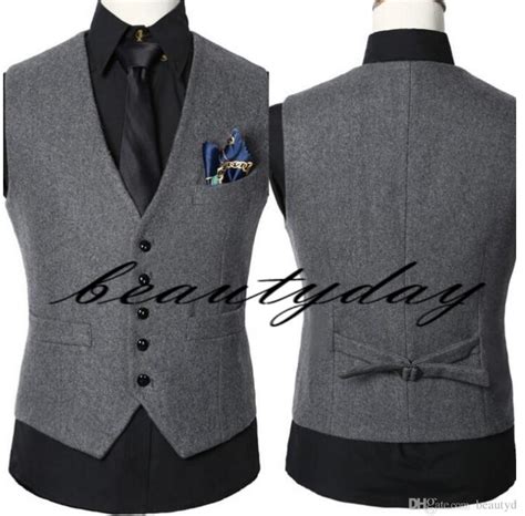 2019 Dark Gray Wedding Groom Vests Wool Single Breasted Herringbone