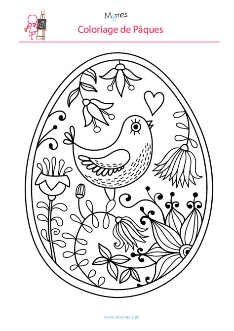 Coloriage de l oeuf de Pâques à l oiseau MOMES