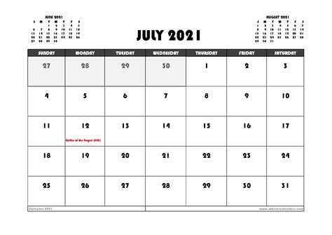 Free July 2021 Calendar Uk Printable