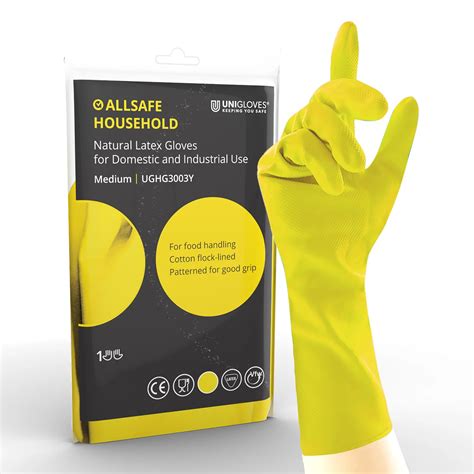 ALLSAFE Household Yellow Flock Lined Rubber Gloves Pair Of Ex Large Cleaning Supplies U