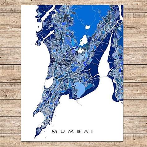 Mumbai Map Art Print India City Wall Artwork Blue Bombay