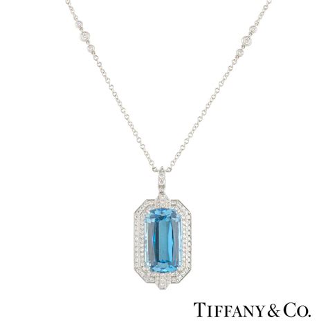 Tiffany Co Platinum Aquamarine Diamond Pendant Rich Diamonds