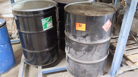 Qty 3 Empty Metal Drum 55 Gallon Appears Unused Marked Flammable