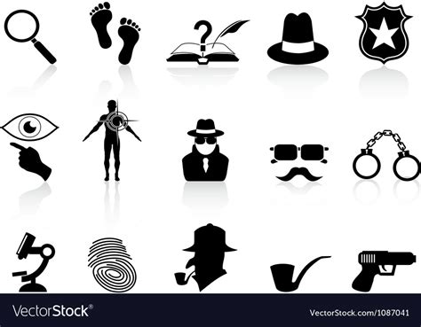 Black Detective Icons Set Royalty Free Vector Image