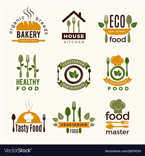 Food Logos Healthy Kitchen Restaurant Buildings Vector Image
