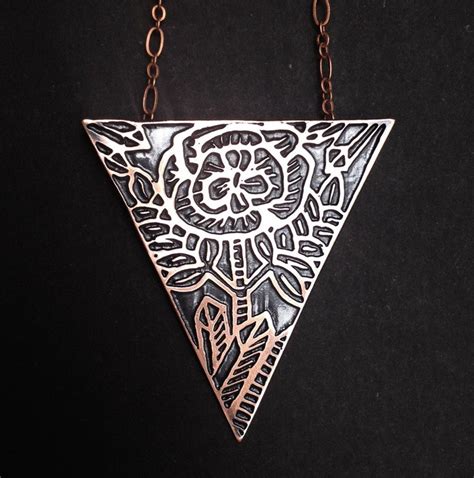 Etched Copper Jewelry Rose Rising Out Of Rocks By Jamiespinello