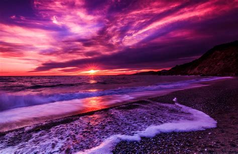 Purple Beach Sunset Hd Wallpaper Background Image 2048x1324