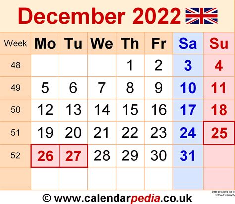 Calendar December 2022 Uk With Excel Word And Pdf Templates Images