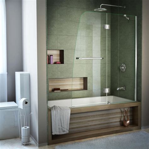 The choice of glass for shower doors depends on the need to ensure the functionality and safety of the structure as a whole. DreamLine Aqua 48 in. x 58 in. Semi-Frameless Pivot Tub ...