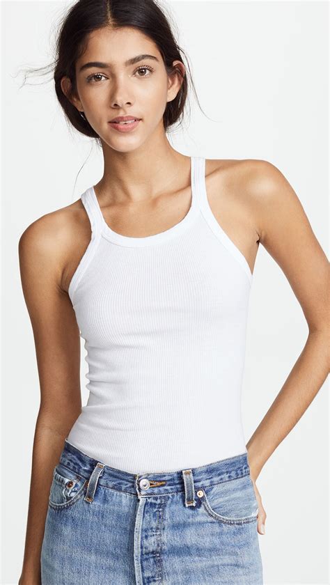 Re Done Ribbed Tank In Fashion White Tank Tank Tops