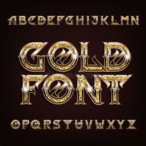 Gold Alphabet Font Golden Letters And Numbers With Diamonds Stock
