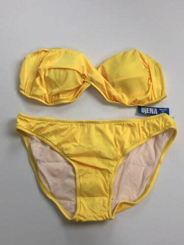 Ujena Yellow Strapless Padded Twist Bikini Scoop Bottom Set M235 Size