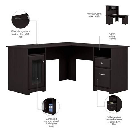 Bush Furniture Cabot 60w L Shaped Computer Desk With Hutch And Lateral