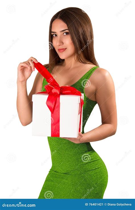 Young Beautiful Brunette With T Box Stock Image Image Of Holiday