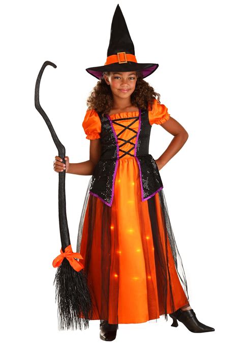 Orange Light Up Witch Girls Costume