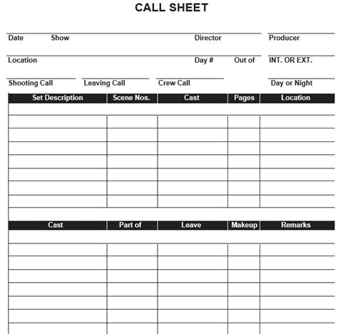 Free Printable Call Sheet Templates Excel Word Pdf Best Collections