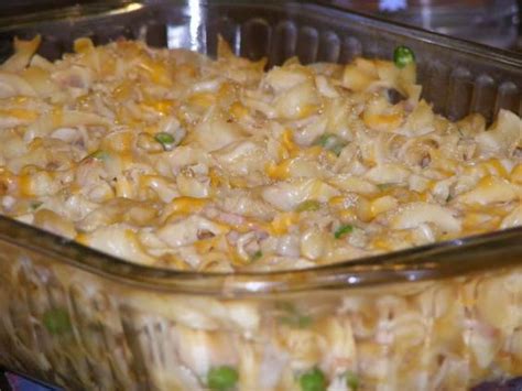While the ingredients used in tuna casserole may vary, it is most commonly made with egg noodles, tuna, cheddar cheese, chopped onions, frozen peas, cream of mushroom or celery soup, sliced mushrooms and crushed potato. The Best Tuna Casserole with Cream Of Celery soup - Best ...