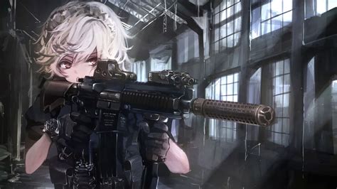 It is commonly used by police officers and is a representative of all weapons. Anime, Girl, Gun, Rifle, 4K, #4.2485 Wallpaper