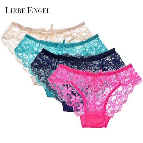 4 pcs hot sale sexy panties women seamless cotton soft panty hollow lace flowers underwear women