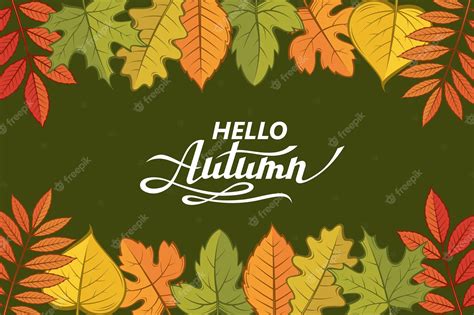 Premium Vector Hello Autumn Lettering Pattern With Woody Leaves