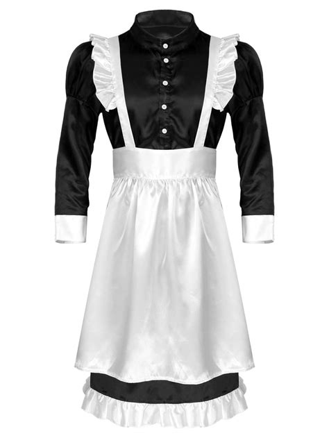 Buy Mens Frilly Satin French Maid Fancy Dress Uniform Sissy Cosplay