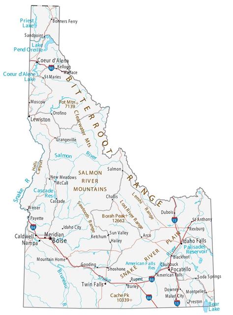 Idaho State Map - Places and Landmarks - GIS Geography