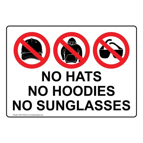 Security Surveillance Retail Sign No Hats No Hoodies No Sunglasses