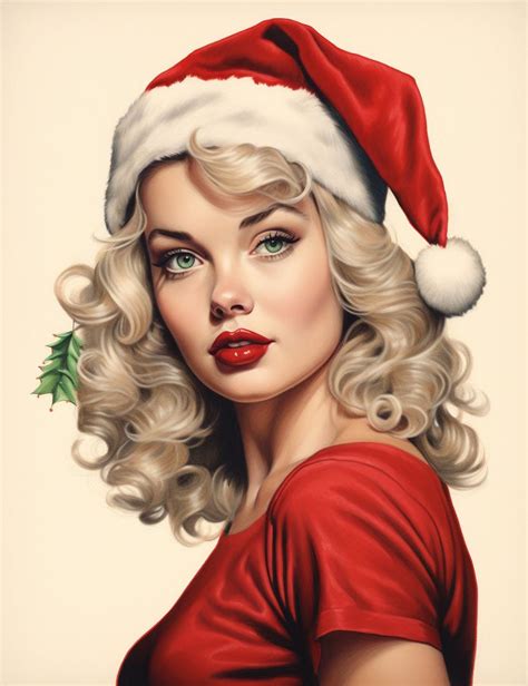 55 Vintage Christmas Pin Up Girls Grayscale Coloring Pages For Adults