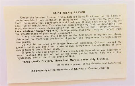 Saint Rita Of Cascia Prayer Card New Ebay