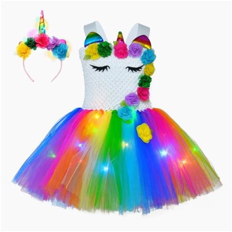 Princess Tutu Led Rainbow Unicorn Dress For Girls Colorful Light Up
