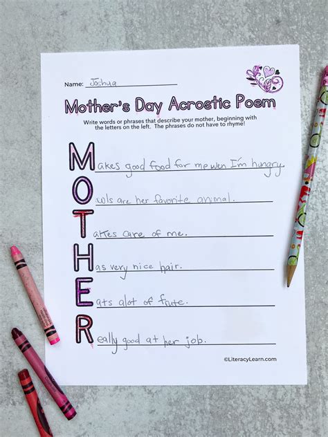 Mothers Day Acrostic Free Printable For Mom And Grandma Literacy Learn