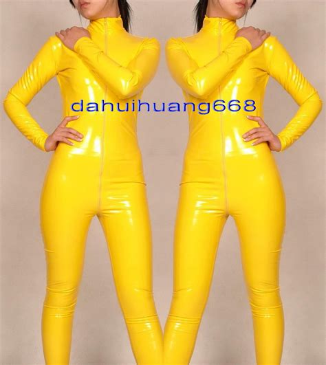 2020 yellow shiny pvc suit catsuit costumes unisex shiny yellow pvc body suit unisex sexy pvc
