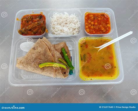 Vegetable Gujarati Kathiyawadi Thali On Table Indian Thali Meal Stock