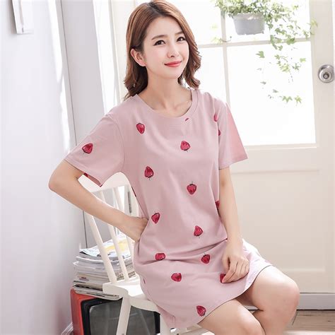 New Summer 100cotton Women Short Sleeved Nightgowns Round Neck Casual Big Size M Xxl Female