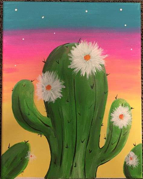 Cactus Painting With Sunset Flower Art Painting Boho Painting