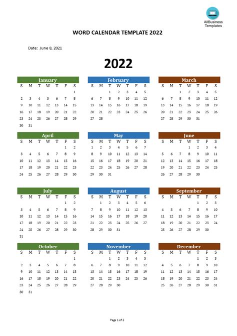 2022 Word Calendar Templates Printable Template Calendar
