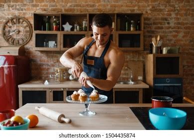Nude Man Apron Cooking Dessert On Stock Photo 1504435874 Shutterstock